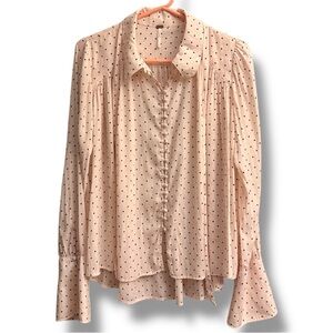 Free People Cream Polka Dot Button-Up Blouse